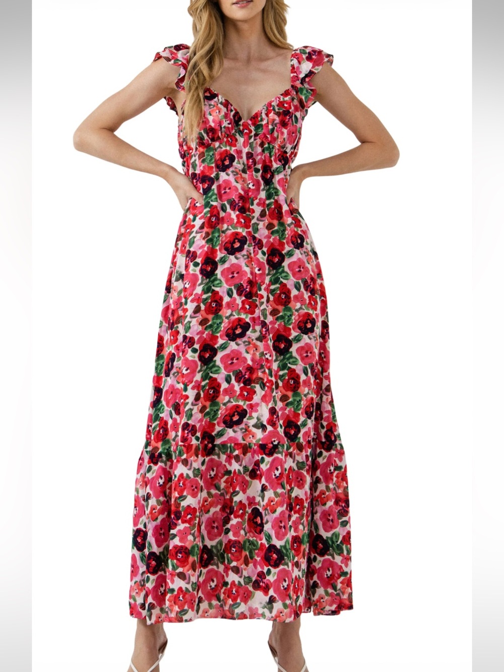 Endless Rose Pink & Red Floral Ruffle Maxi Dress